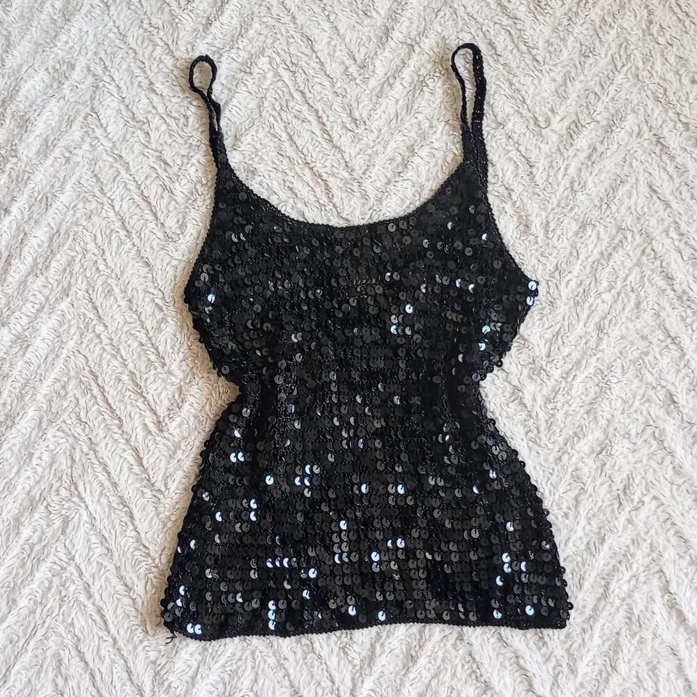 Y2K Black Crochet Knit Sequin Fairygoth Top